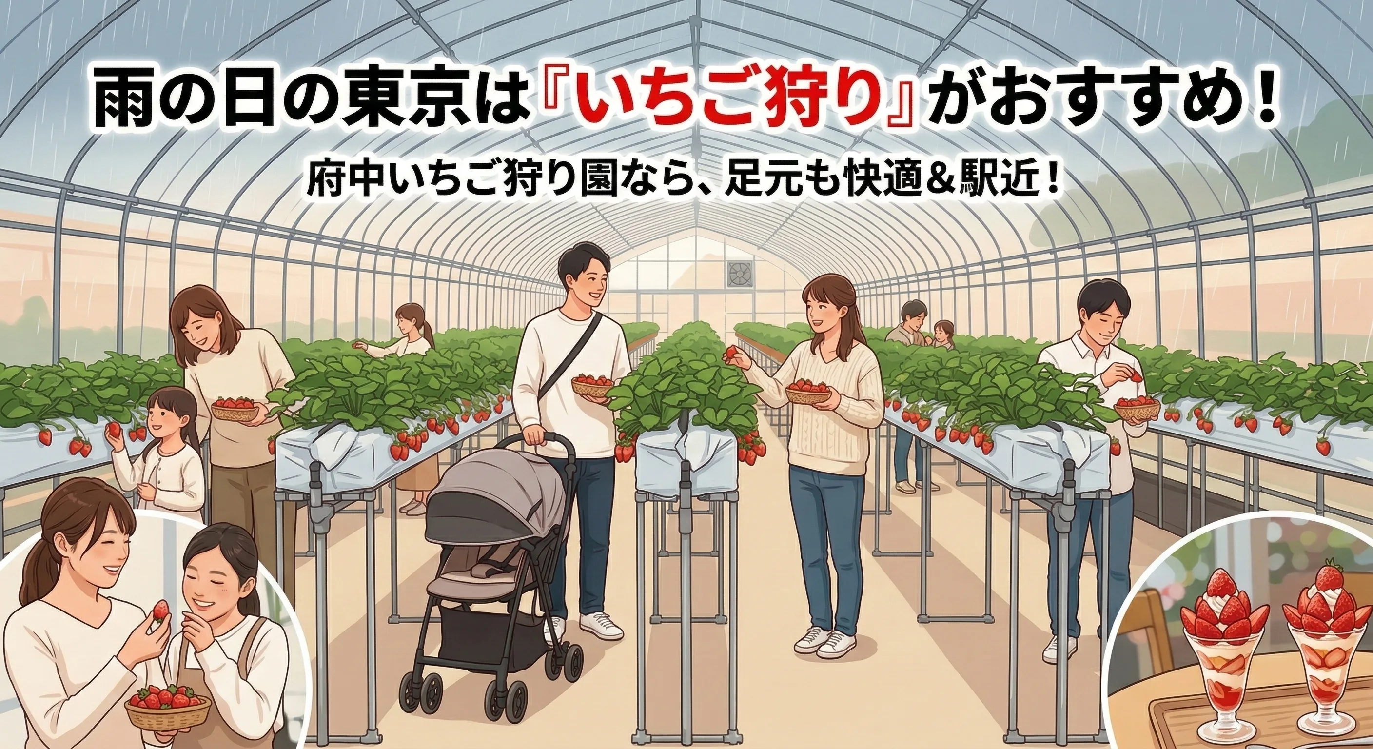 【東京】雨の日でも楽しめるいちご狩り！駅近＆足元が汚れない府中いちご狩り園